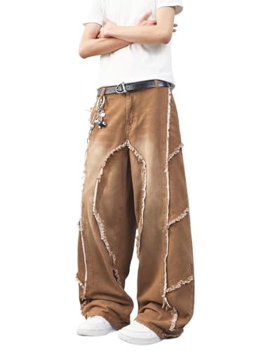 DFGIGT Mens Baggy Jeans Street Rock Style Fringe Frayed Edges