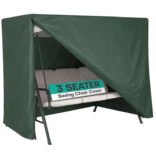 LIVIVO 3 Seater Garden Swing Cover - Waterproof Heavy Duty Garden Swing Seats 3 Seater Cover with Anti-UV Fabric - Large Outdoor Garden Seats 3 Seater Hammock Protection with Zips and 4 Ropes