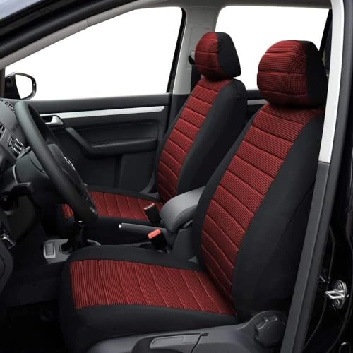 TOYOUN Universal Sitzbezüge Auto Vordersitze Autositzbezüge Schonbezüge Vorne Vordersitzbezüge Seitenairbag geeignet, 2er Jacquard-Fabirk Autoschonbezüge, Rot/Schwarz