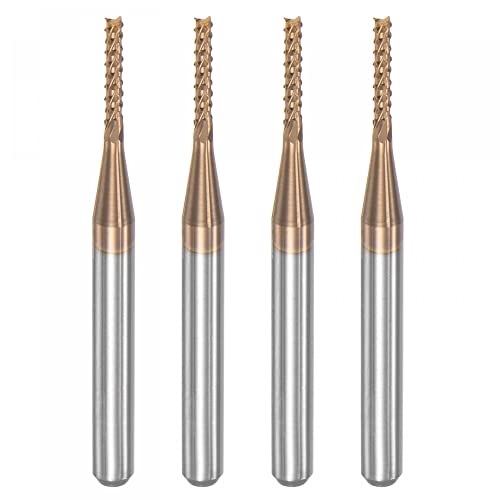 Image of uxcell End Mill CNC Router Bits, 1 /8 inch 3.175mm Shank 1.4mm x 8mm Titanium Coated Tungsten Carbide Engraving Milling Cutter for PCB Plastic Fiber Wood 4pcs