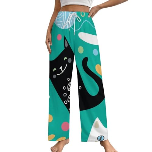 Bas de pyjama chaton vert et noir pour des soirées cocooning en taille S