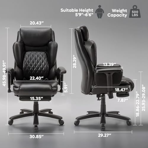 Bestier Bürostuhl Chefsessel mit Fußstütze, Office Chair Ergonomischer Drehstuhl mit Verstellbarer Rückenlehne, Gaming & Office Stuhl, Stoff (Schwarz)