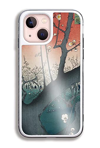 【強化ガラス】iPhone14互換 スマホケース 歌川広重 名所江戸百景 ☆浮世絵☆ 風景画 日本画 江戸 和 和風 耐衝撃 ガラス 保護 名画 アート 芸術(亀戸梅屋舗)