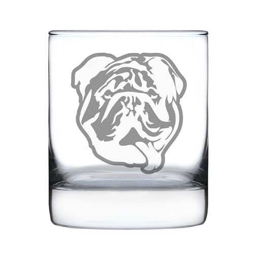 Bevvee English Bulldog - Funny Whiskey Rocks Glass Gifts for Men & Women with Bulldogs - Fun Whisky Drinking Tumbler Décor