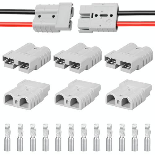 Mindow 6 Pcs 50A-600V Battery Quick Connect/Disconnect Compatible with Anderson Connector 8-12 AWG Quick Jumper Cable Plug Connector Kit for Car/RV/Truck/Forklift Rescue Winch Trailer Traction