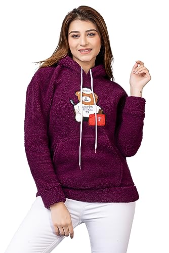 Image of Wear lusso Women Wool Blend Hooded Neck Sweatshirt with Hoodies | Full Sleeves Women's Winter Wear | Warm & Stylish Hoodie