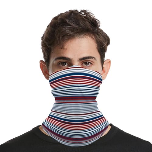 Máscara facial con rayas rojas, azules, blancas y grises para frío, pañuelo protector para cuello, bandana impermeable al viento para hombres y mujeres, gorro elástico para motocicleta, ciclismo, esquí y fiesta miniatura 4