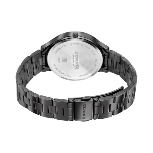 Image of Sonata Axis with Quartz Analog Black MOP Premium Multifunction Design Dial IP Gun Strap Watch for Women - 87119QM01