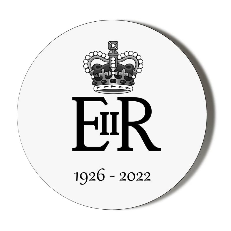 Gift InsanityQueen Elizabeth II Royal Cypher - 1926 - 2022 -10 x 49mm Stickers - to Mark Death of HM Queen Elizabeth II 1926-2022, White