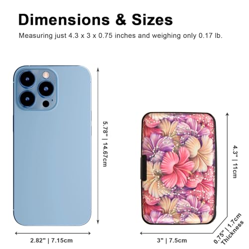 Image of Credit Card Holder Small RFID Blocking Wallet Business Metal Slim Mini Aluminum Hard Case for Women Men Gift, Pink Purple Tropical Hibiscus Flowers, small, Printed Aluminum Shell Credit Card
