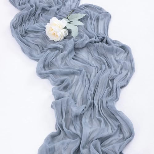 6 Pack Cheesecloth Table Runners - Dusty Blue 35x120 Inch (10ft), Boho Gauze Fabric Runners for Wedding, Birthday, Baby Shower, Rustic Party Decor, Sheer Table Runner, Washable & Reusable by ThinkToysLab - Used condition - Image 8