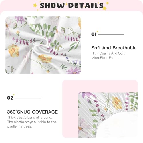 Image of CaTaKu Baby Crib Sheets Floral Flowers Lavender Mini Crib Sheets Fitted for Girls Boys,Neutral Soft Toddler Mattress Bed Sheets for Crib,27 inchx 39 inch
