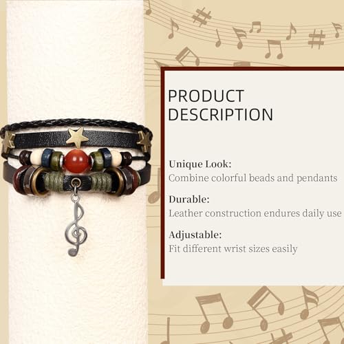 Fairy Grunge Bracelet,Leather Music Bracelet,Punk Bohemian Bracelets,Hippie Aesthetic Cuff Wrap Leather Bracelets for Women Men3