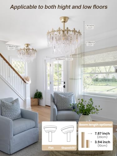 Image of 20 inch Gold Fandelier Ceiling Fan with Light, Gold Crystal Chandelier Ceiling Fans with Lights and Remote Control, Mid Century Enclosed Caged with 6 Speeds for Bedroom, Nursery, Living Room