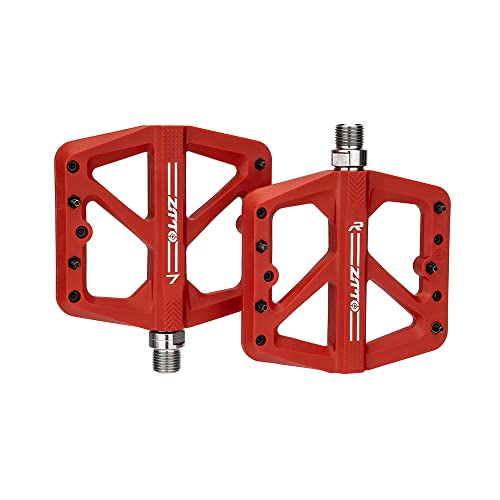Pedales Mtb Pedal de bicicleta de carretera de montaña de nylon ultralucía Du Rodamiento de buje XC AM MTB Pedales de bicicleta de plástico plano antideslizante de pie grande Pedales Bicicleta(Red)