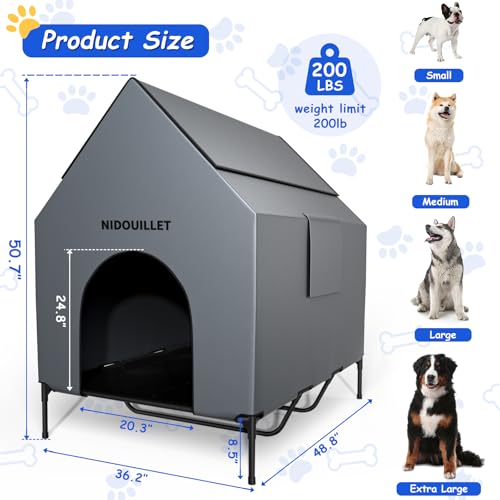 48" Dog House for Outdoor Indoor, X-Large Dog Houses Weatherproof 600D PVC with 8.5" H Textilene Elevated Dog Bed Breathable, Easy to Clean, Dog House Max 200lbs - Image 3