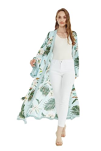 Image of Wispy Cereus Light Blue Family Matching Hawaiian Clothes | Family Matching Outfits • Soft Rayon Fabric • Tropical Floral Print • Vacation Ready • Luau Party Wear