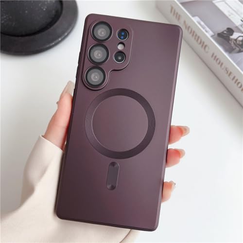 Étui magnétique S24 Ultra rouge vin, la coque mate idéale pour le bureau et les sorties