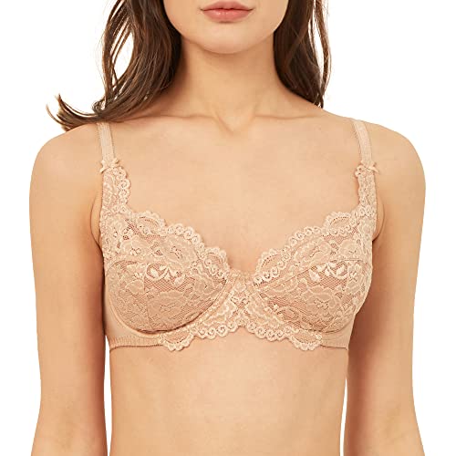 VANEVER Sujetador de encaje para mujer con aros copa completa sin relleno sin sujetador desnudo 36D