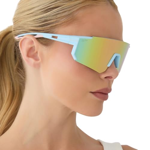 DIFF Sport Heat Designer Shield Sunglasses for women Polarized protection, Matte Baby Blue + Sherbert Rainbow Mirror2