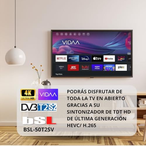 Miniatura 7 de Bsl-50t2sv Vidaa Smart Tv 50 Pulgadas Wifi Rj45 Resolución Uhd 3840x2160p Usb Dvbt2 S2 C Compatible Con Youtube, Netflix, Disney , Dazn, Prime Hdmi
