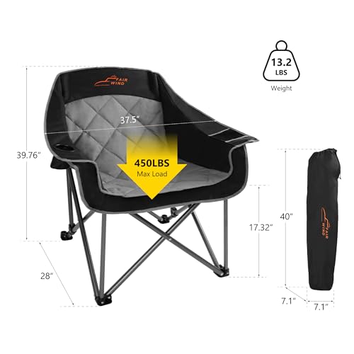 FAIR WIND 2 Pack Oversized Padded Camping Chair Heavy Duty Quad Fold Arm Chair Portable for Outdoor の商品画像 2