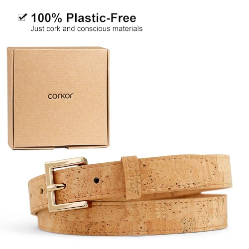 Women's Slim Belt 1" – Cork Strap with Gold or Silver Nickel-Free Buckle, Vegan, Lightweight, Eco-Conscious4