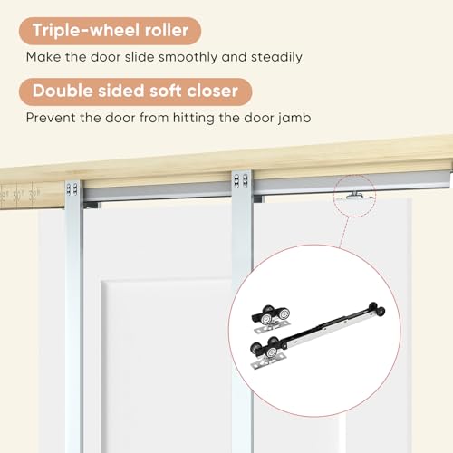 Image of BARNSMITH 28in x 80in Sliding Pocket Door, Track Hardware and Frame Kits with 2-Panel White Paintable Door Slab Included, Soft Close Mechanism, Durable and Smooth
