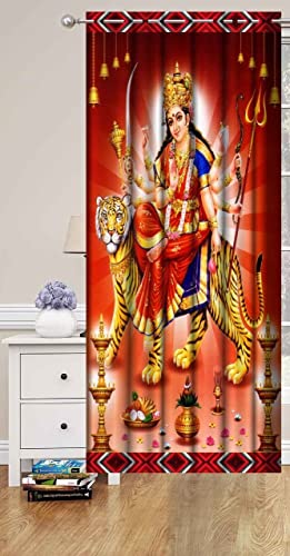 Image of Premium Fabric Sherowali MATA /Durga MATA Parde for Mandir, Home, Temple, Pooja Room Curtains 9 feet Long Set of 2 Pc