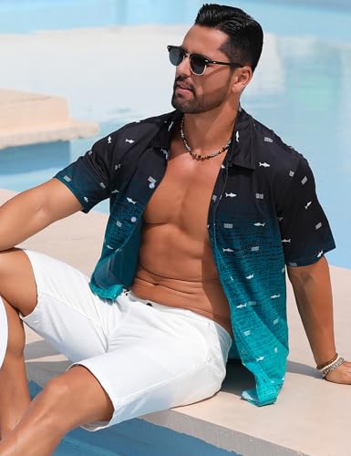 ELETOP Men's Hawaiian Shirt Summer Stretch Short Sleeve Tropical Beach Button Down Casual Shirt3