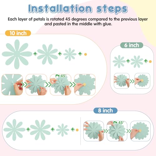 Image of MotiMind 18 Pcs Paper Flowers Decorations for Wall DIY Flower Bulletin Board 3D Paper Floral Backdrop Decoration Photo Backdrop Classroom Back to School Birthday Party(Bright Color,6 inch 8 inch 10 inch)