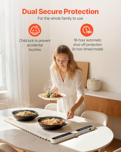 Image of VEVOR Electric Warming Tray, Food Warming Mat for Buffet, Rollable & Portable Silicone Food Warmer with 9 Adjustable Temperature Settings, Auto Shut-Off & Child Lock, Ideal for Parties, Catering