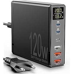 Cargador Xiaomi Laptop Binamao 120W Cargador Tipo C Carga Rapida con Pantalla LED, GAN Cargador Multiple 6 Puertos Estación de Carga para MacBook Pro iPhone iPad Samsung Laptop Pixel Xiaomi Huawei