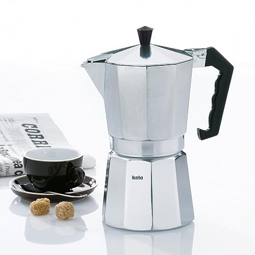 Foto von kela Espressokocher für 6 Tassen, Espressokanne 300ml, Kaffeekocher Aluminium, ITALIA, Espressomaschine für Herdplatte, alle Herdarten außer Induktion, silber matt