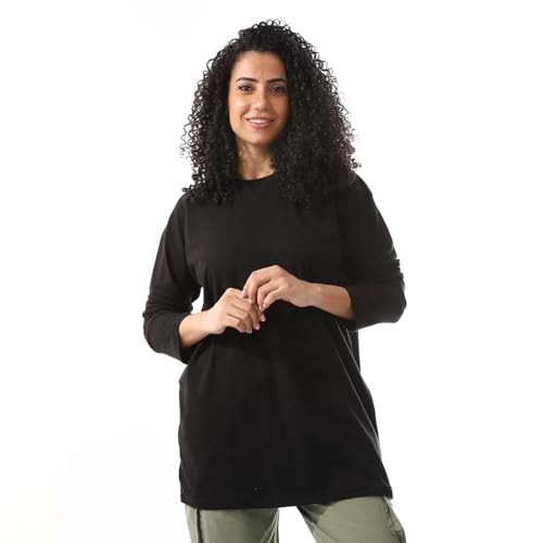Andora Black Plain Long Sleeves Basic Tees-Black-3XL, Womens