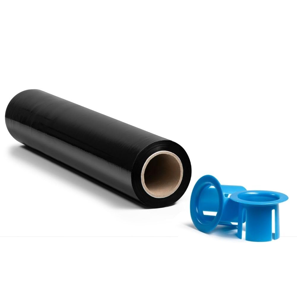 RAGO® Film Negro para Embalar 130m I Rollos de Plastico 0,85kg I Film para Embalar I 7,5 x 7,5 x 40 cm I Papel film I Rollos de Plastico para Embalar I Plastico Embalaje +dispensador