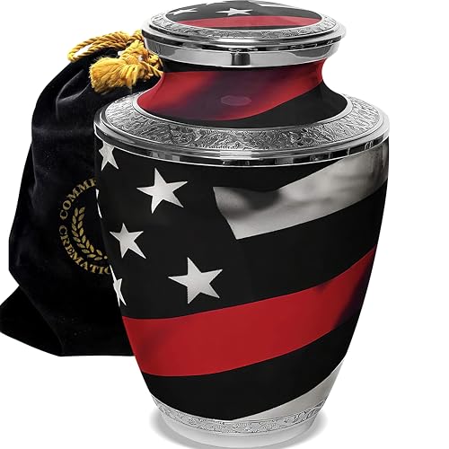 Image of Red Line Flag Cremation Urns for Human Ashes Adult Man & Urns for Ashes