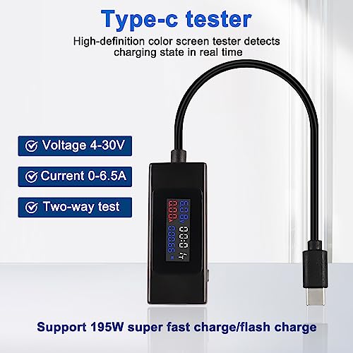 Image of XMSJSIY USB C Voltage Tester Meter Type C Voltage and Current Tester Meter, Power Bank Capacity 4-30V 0-6.5A 195W Digital Multimeter Type C USB Charger with Color LCD Display- 1Pcs