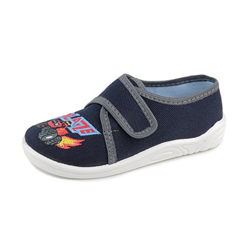 Daniel 836 Toddler Boys' Navy Blue Hook-and-Loop Natural Canvas Embroidered Slip-On