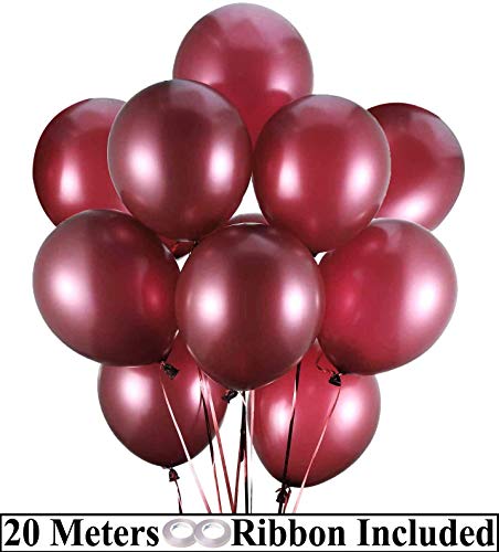 Image of AMFIN (Pack of 50) Burgandy Metallic Balloons with Matching Curling Ribbon for Birthday Decoration, Happy Birthday Balloons Decoration, Metallic Balloon Party Balloon,- Burgandy