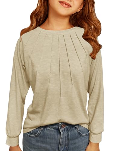 Girls Long Sleeve Shirts Casual Crewneck Ruffle Loose Tees Tops T-Shirt 9-14 Years