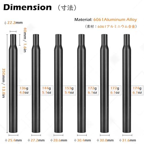image for TRIWONDER Bike Seat Post 25.4mm 27.2mm 28.6mm 30.4mm 30.8mm 31.6mm Alu