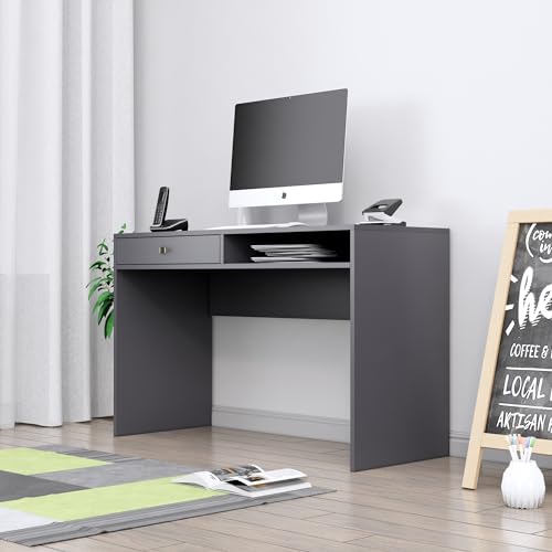 Image of Bniture Wooden Study Table for Home | Engineered Wood Study Table with Storage Shelf & Drawer | Multi Purpose Computer Desk for Writing & Study | Laptop Table for Study Room & Office | Slate Grey