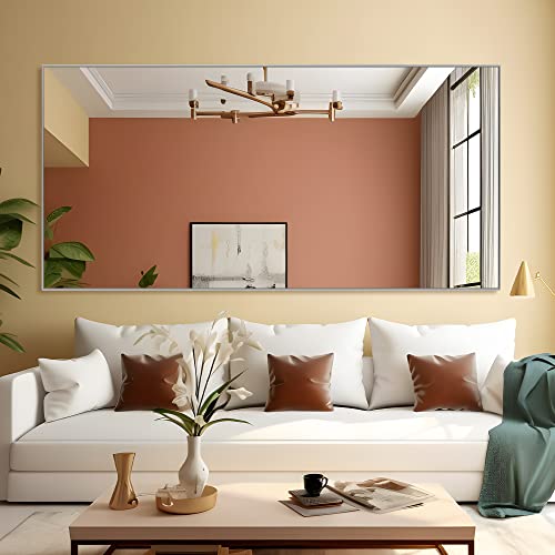 Image of NeuType 71 inchx32 inch Large Full Length Mirror Home Gym Mirror Aluminum Alloy Frame Floor Mirror Wall-Mounted Mirror for Living Room, Bedroom, Hanging or Leaning Against Wall, Sand Gray, No Stand