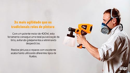 WAP Pistola de Pintura Elétrica Profissional EPP400, 900ml, 3 Regulações de Spray e Empunhadura Embo