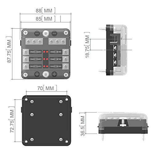 6-Way Fuse Block W/Negative Bus - JOYHO ATC/ATO Fuse Box with Ground, LED Light Indication & Protection Cover, Bolt Connect Terminals,70 pcs Stick Label, For Vehicle Car Boat Marine Auto - Thumbnail 4