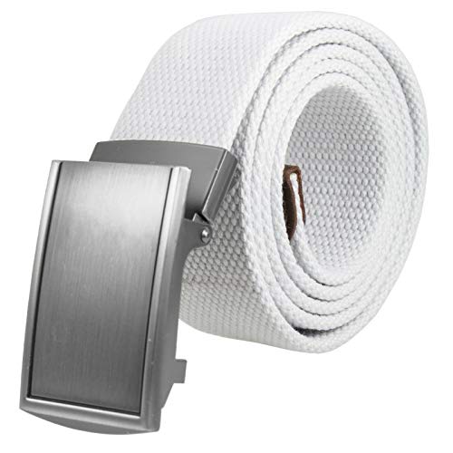 Canvas Cotton Web Buckle Belt Military Style Adjustable Belt White