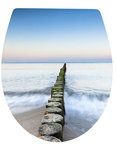 Cornat WC-Sitz Buhnen - Außergewöhnliche 3D-Relief Optik - Pflegeleichter Duroplast - Quick up & Clean Funktion - Absenkautomatik / Toilettensitz / Klodeckel / KSDSC250