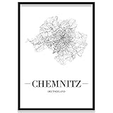 Stilvolle Kartografie als Wandbild zur Wanddekoration im zeitlosen Schwarz-Weiß Design. Die Linien-Zeichnung ist ein toller Stadtplan und ein schönes Wandposter.