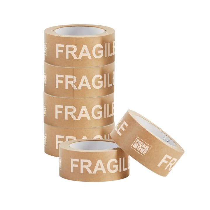 Ruban adhésif kraft emballage et déménagement de colis délicats - Lot de 6 rouleaux 50m fragile